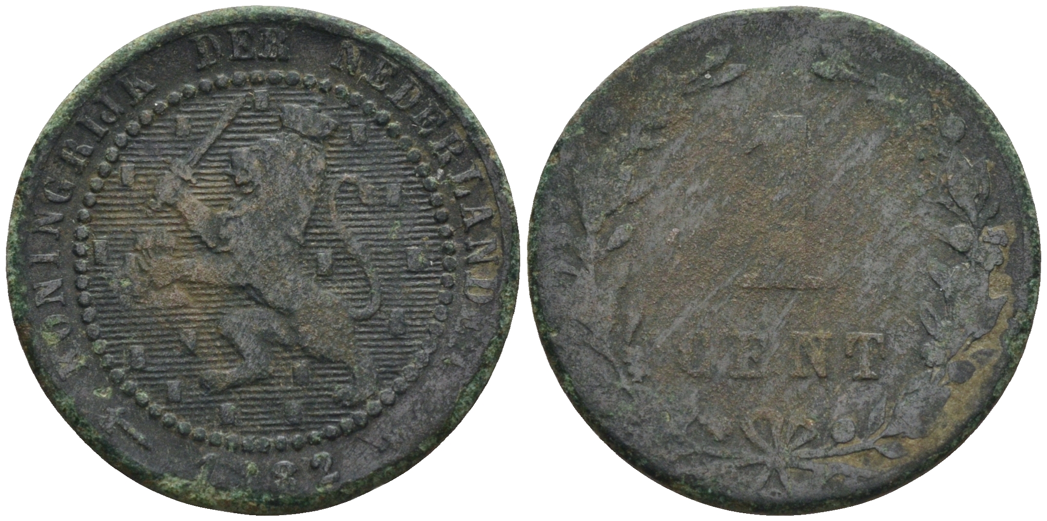 Нидерланды 1 цент 1882 Виллем III (1849-1890) KM 107 бронза    4169-246