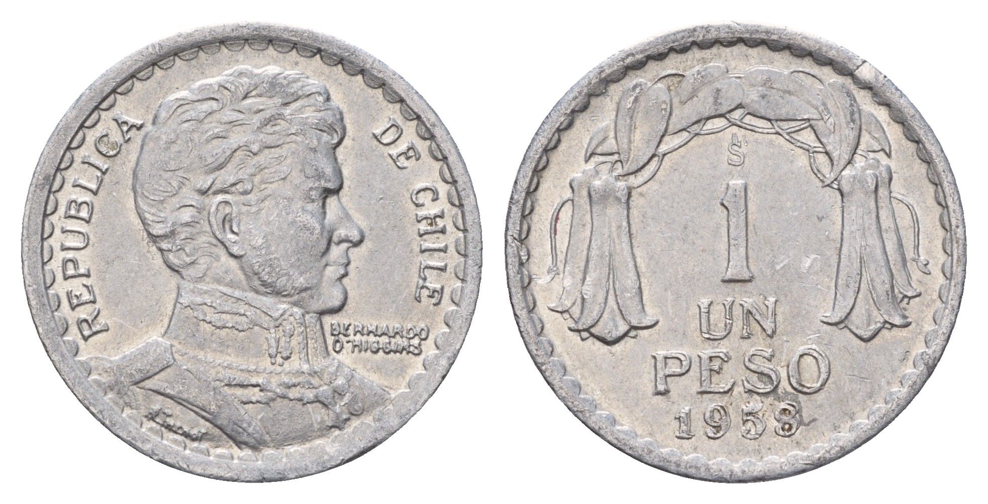 Чили 1 песо 1958 KM 179a алюминий 4688-333