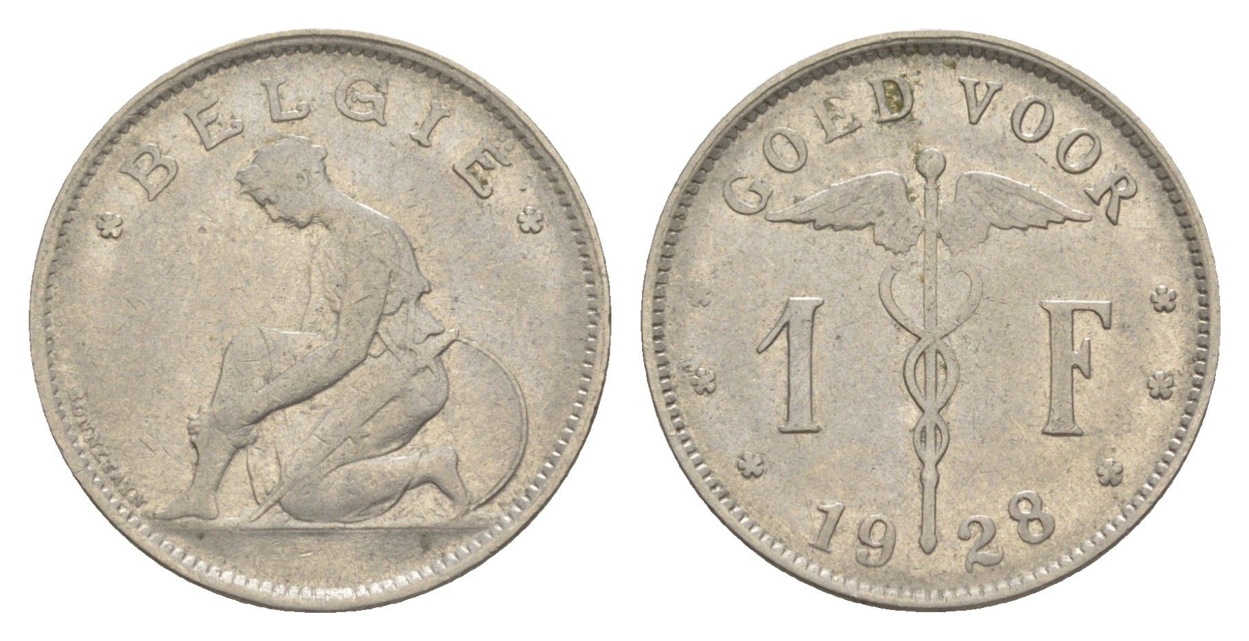 Бельгия 1 франк 1928 Belgie, Альберт I (1909-1934) KM 90 никель 4619-1043