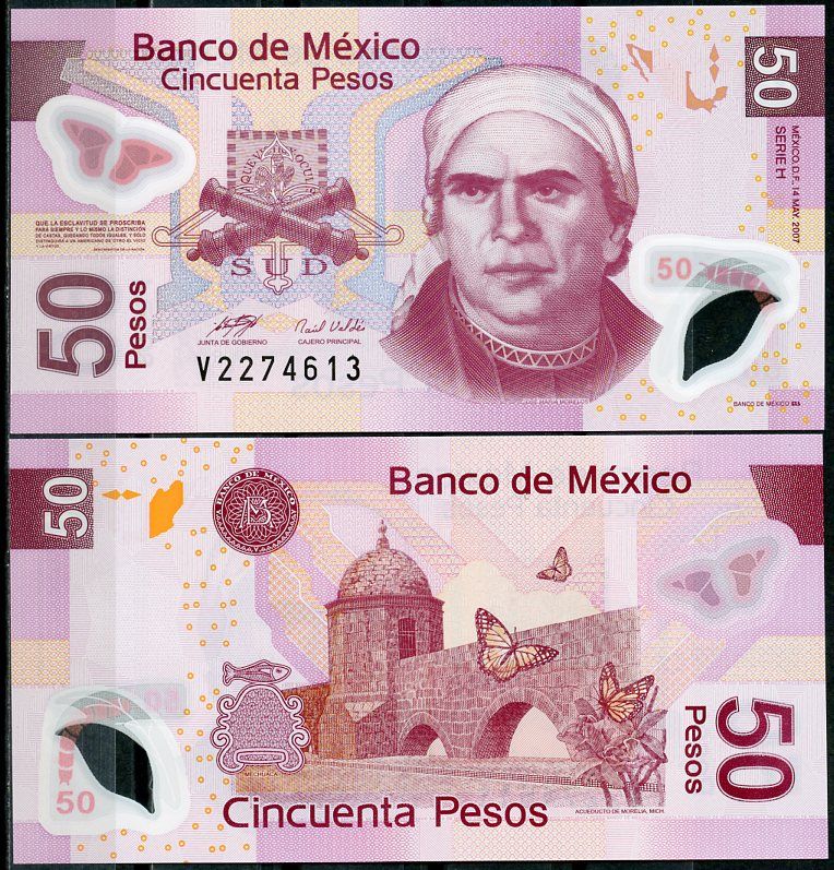 Мексика 50 песо 2007 Pick 123 h пластик UNC (пресс) 8602-44-2-1