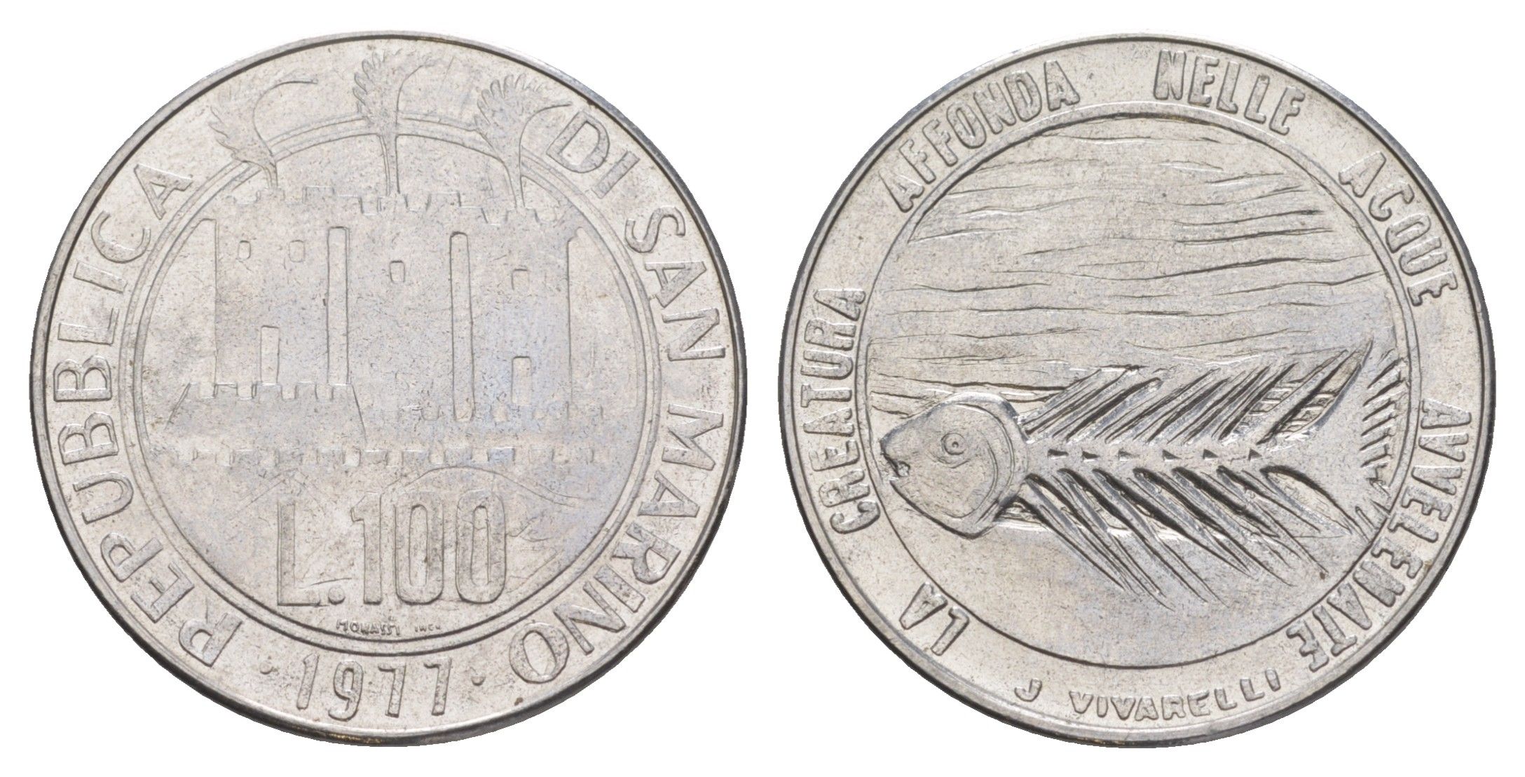 Сан-Марино 100 лир 1977 Экология KM 70 нержавеющая сталь UNC 4648-244