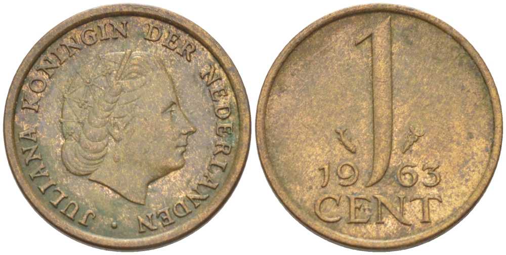 Нидерланды 1 цент 1963 Юлиана (1948-1980) KM 180 бронза 214-1029