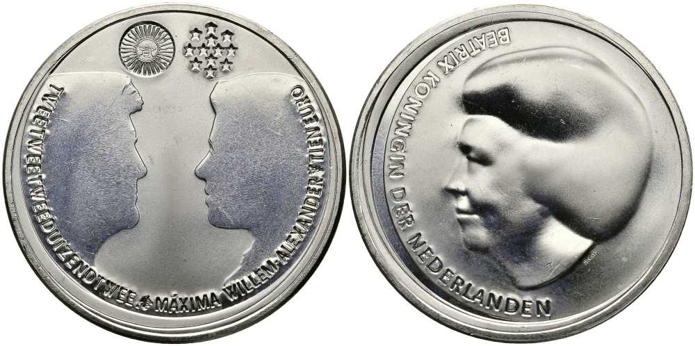 Нидерланды 10 евро 2002 королевская свадьба Виллема-Александра и принцессы Максимы KM 243 серебро UNC 650-1045