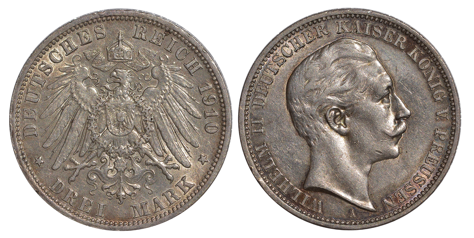 Пруссия 3 марки 1910 Вильгельм II (1888-1918) KM 527, J. 103 серебро    413-842