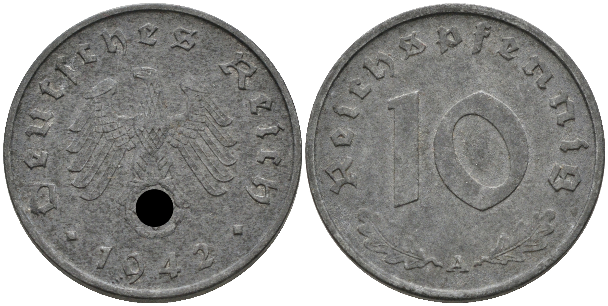 ГЕРМАНИЯ 10 РЕЙХСПФЕННИГОВ 1942 A J. 371, KM 101 цинк 75-252