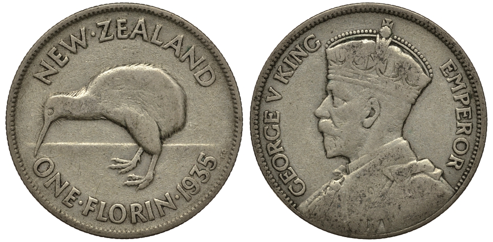 Новая Зеландия 1 флорин 1935 Георг V (1910-1936), Киви KM 4 серебро 272-1333