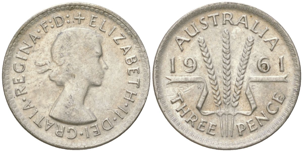Австралия 3 пенса 1961 Елизавета II (1952-2022) KM 57 серебро 4621-1267