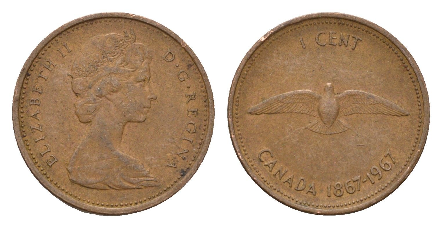 Канада 1 цент 1967 100 лет Конфедерации Канада KM 65 бронза 4669-1157