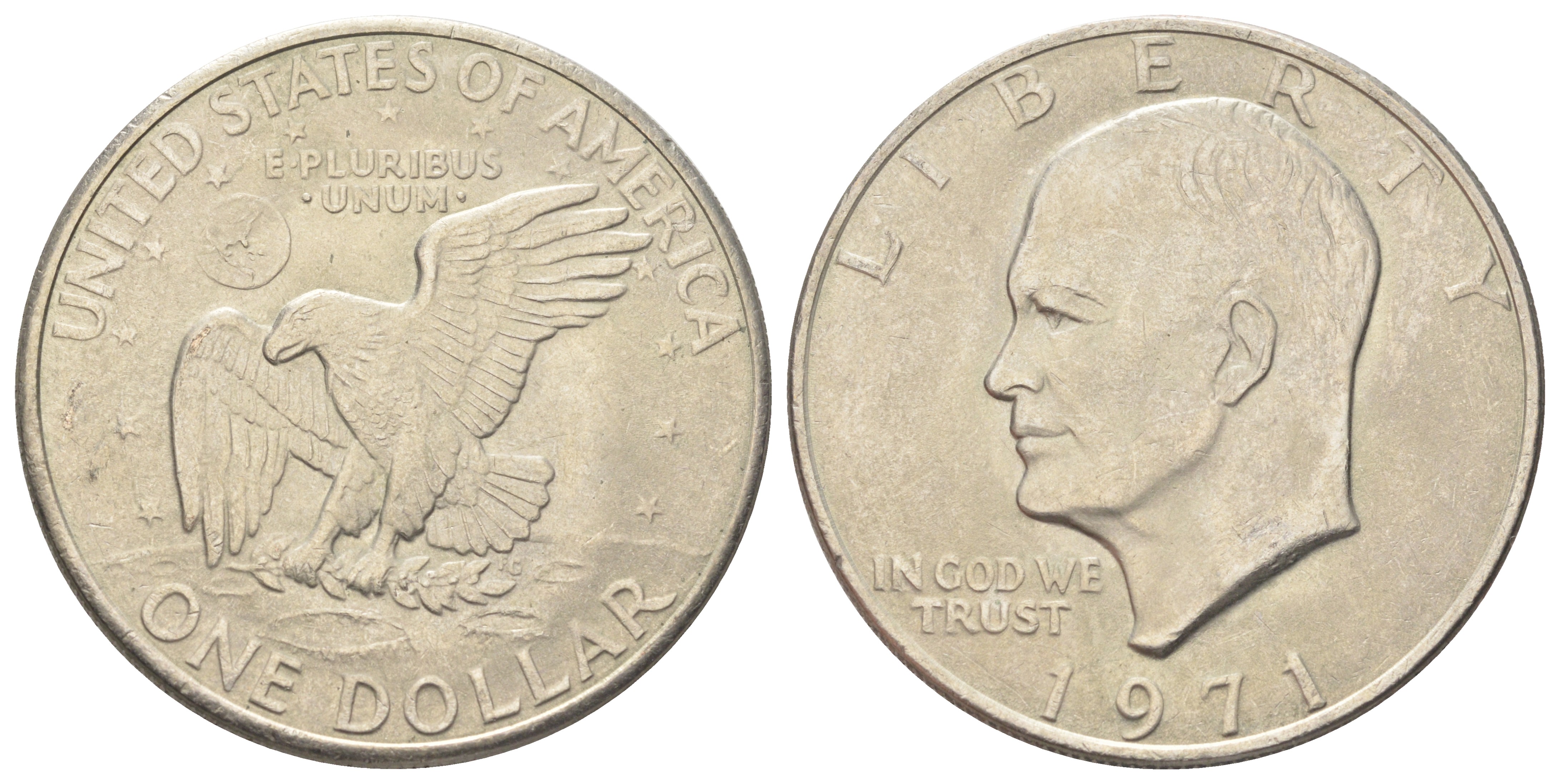 США 1 доллар 1971 Президент Эйзенхауэр, лунный орел KM 203 медь плакированная медно-никелем 00-1067-6-41