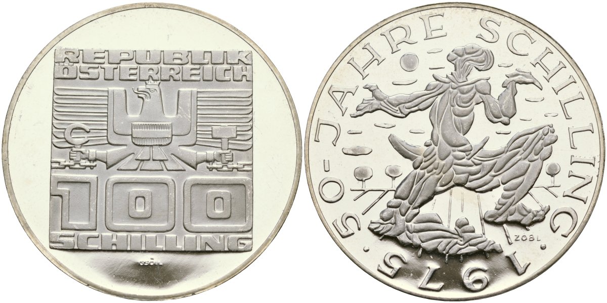 Австрия 100 шиллингов 1975 50 лет австрийскому шиллингу KM 2925 серебро PROOF 02-118-22