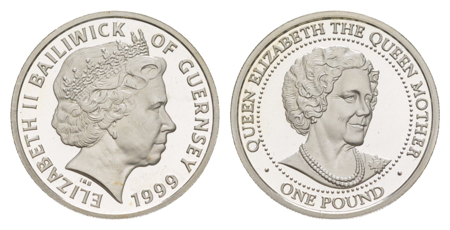 Гернси 1 фунт 1999 Королева Мать KM 120 серебро PROOF 1521-1043