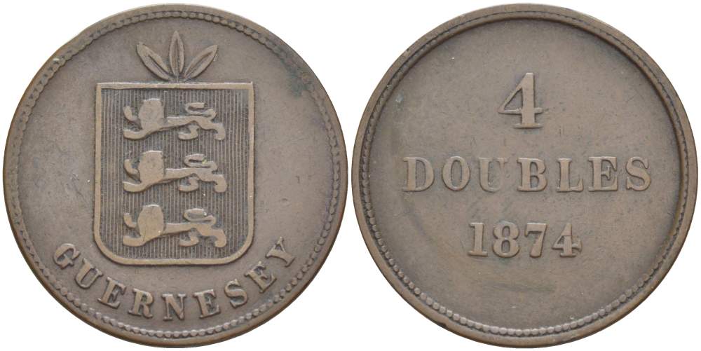 Гернси 4 дабла (дубля) 1874 KM 5 бронза 4517-925