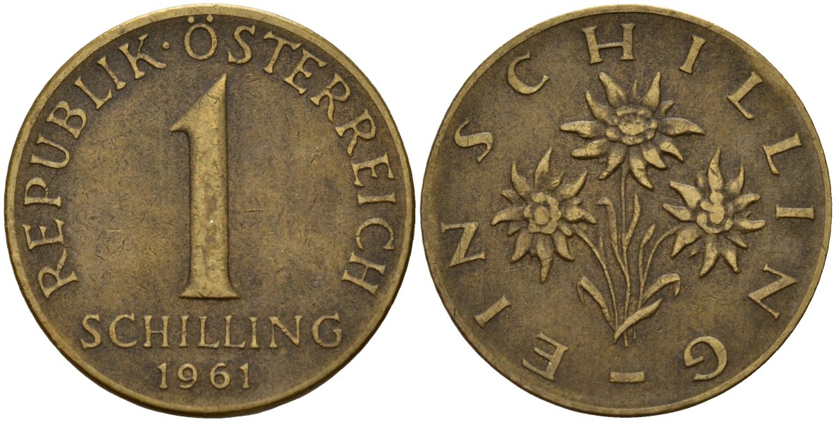 Австрия 1 шиллинг 1961 KM 2886 алюминиевая бронза 4142-1041