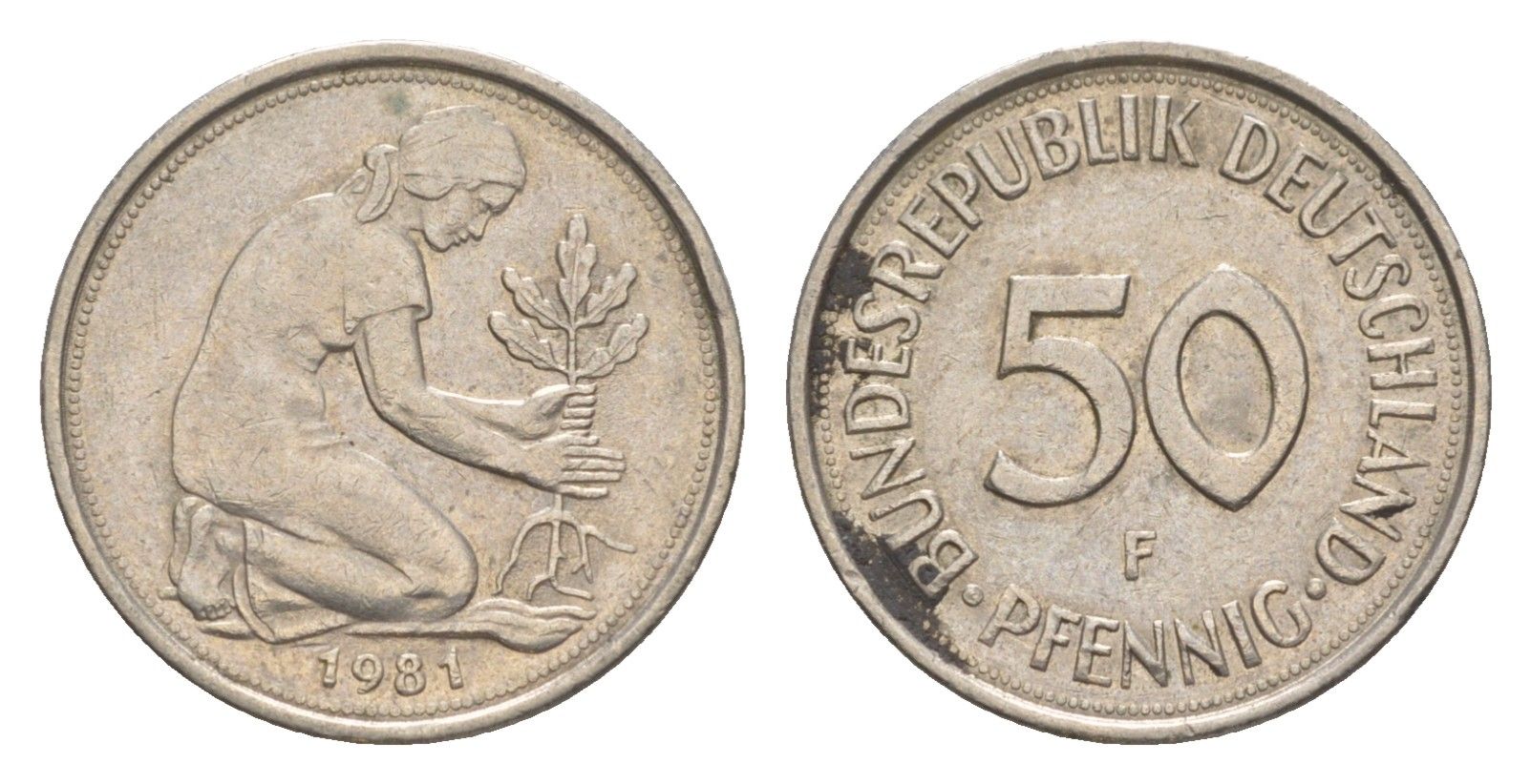 ФРГ 50 пфеннигов 1981 F KM 109.2, J. 384a медно-никель 4632-517
