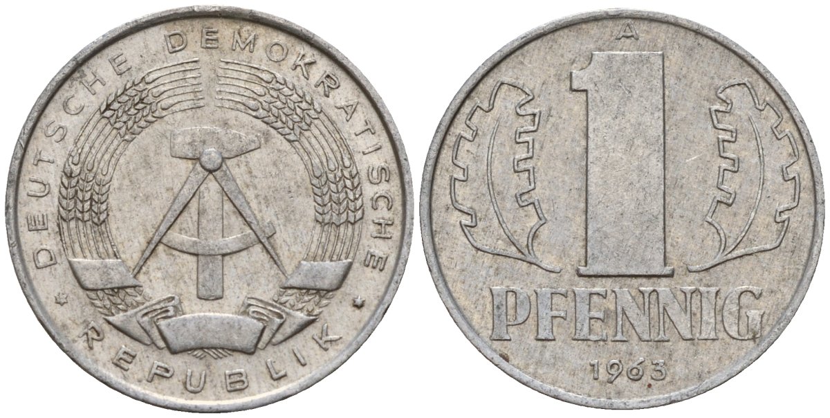 ГДР 1 пфенниг 1963 A KM 8.1 алюминий 44-344