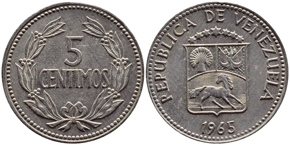 Венесуэла 5 сентимо 1965 KM 38.2 медно-никель 4392-923