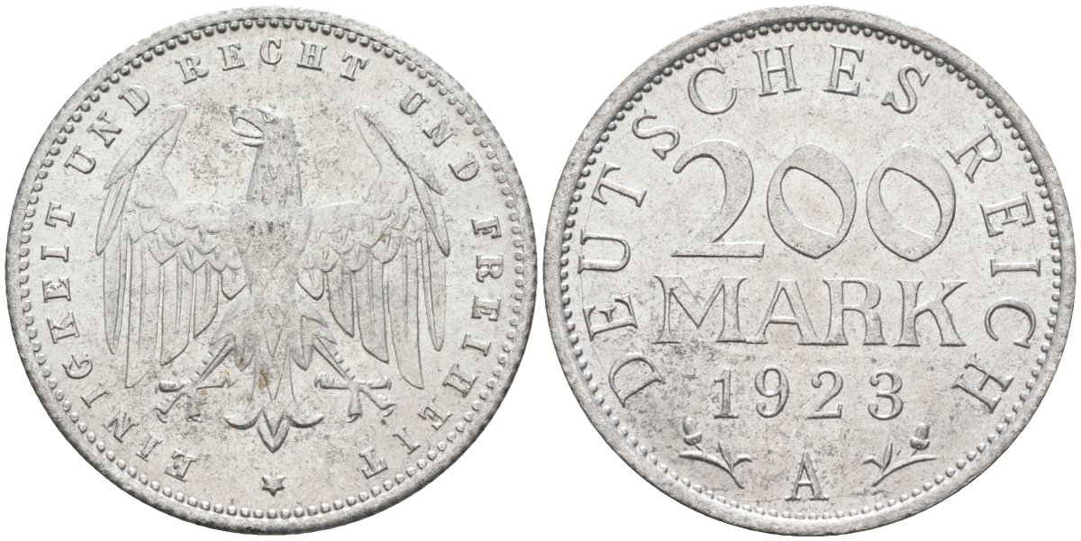 Германия 200 марок 1923 A KM 35, J. 304, Weege 22 алюминий UNC 4586-314