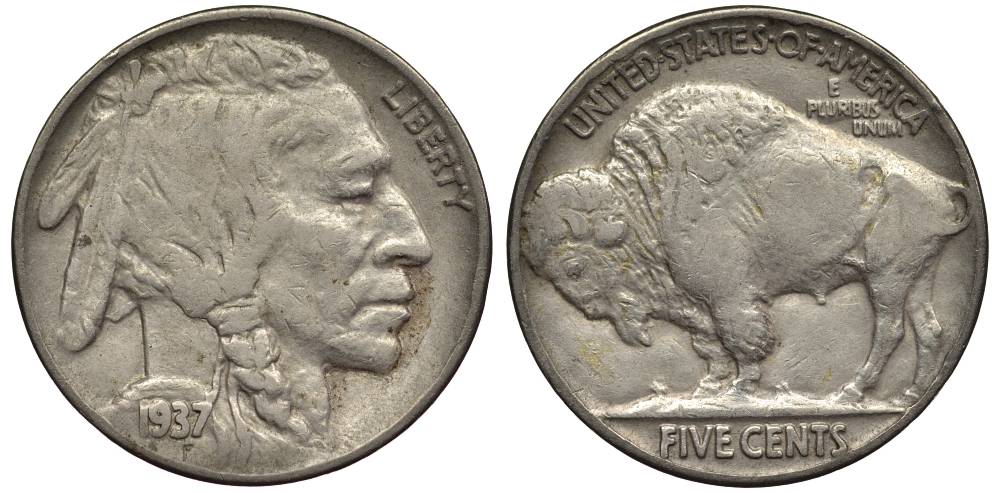 США 5 ЦЕНТОВ 1937 ИНДЕЕЦ, БИЗОН KM 134 медно-никель 27-715