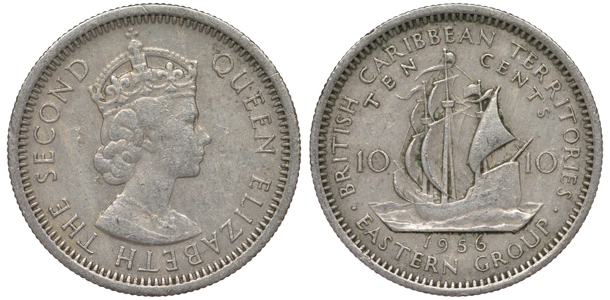Британские Восточно-Карибские территории 10 центов 1965 Елизавета II (1952-2022), парусник KM 5 медно-никель 4164-242