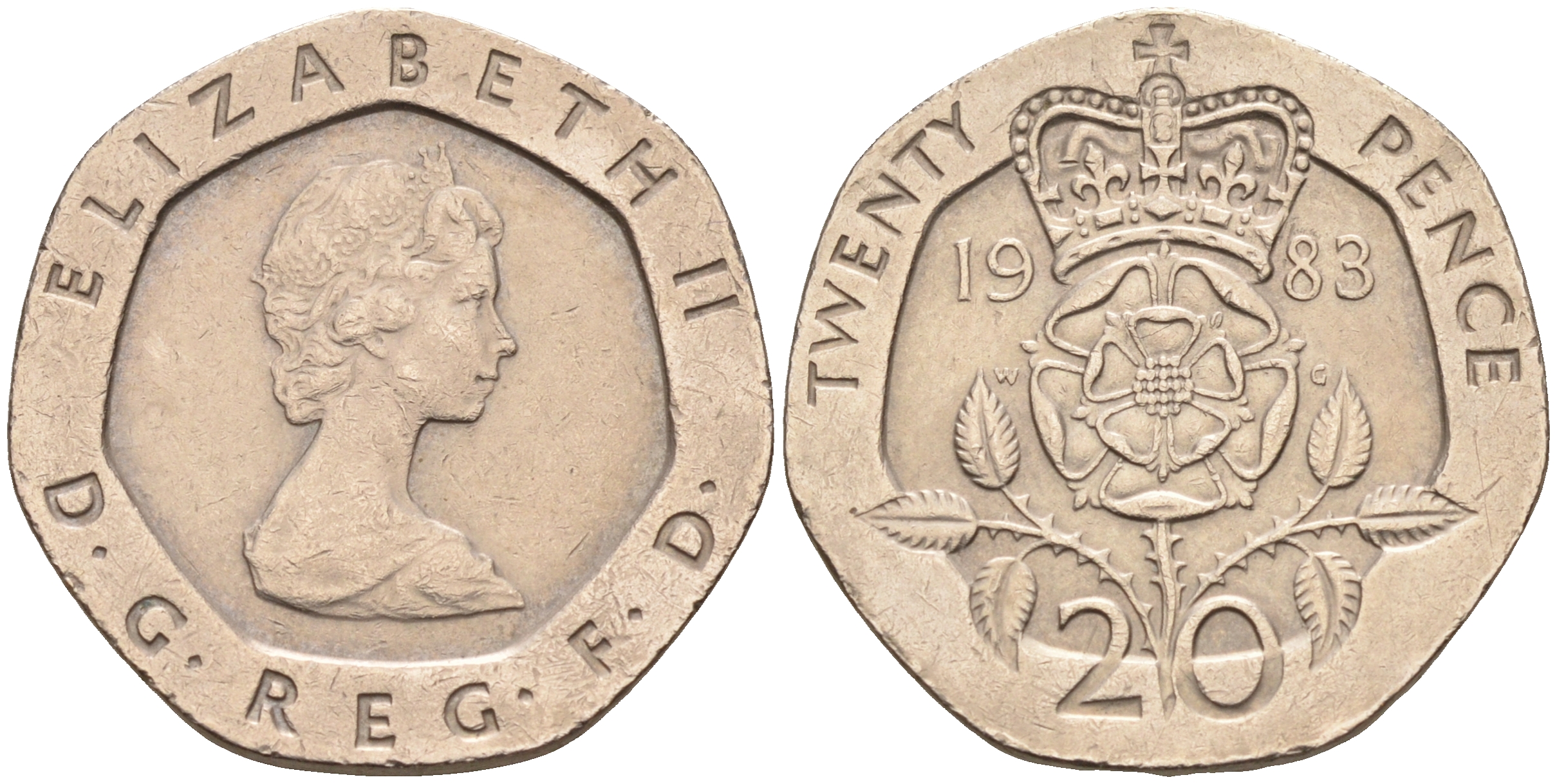 Великобритания 20 пенсов 1983 Елизавета II (1952-2022) KM 931, Spink 4230 (G1) медно-никель 4589-951