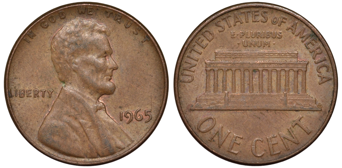 США 1 цент 1965 KM 201 медь цинк 4549-1012