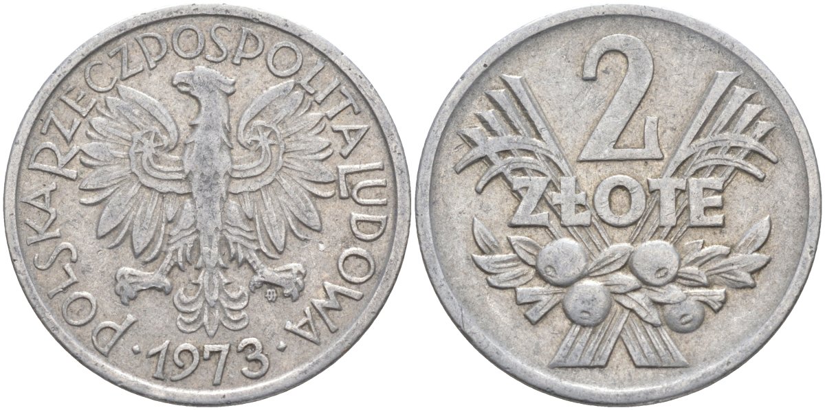Польша 2 злотых 1973 MW KM 46 алюминий 4519-125