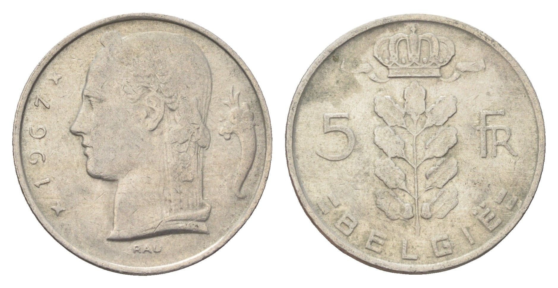 Бельгия 5 франков 1967 Belgie, Бодуэн I (1951-1993) KM 135 медно-никель 4704-1122