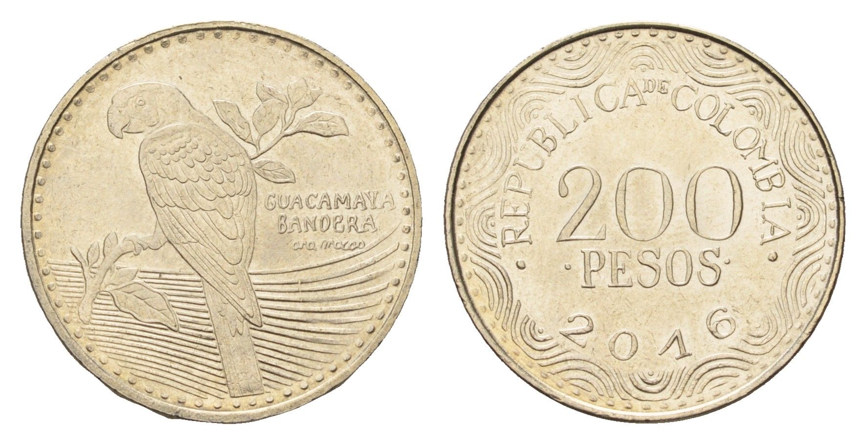 Колумбия 200 песо 2016 KM 297 медь цинк никель UNC 4686-445