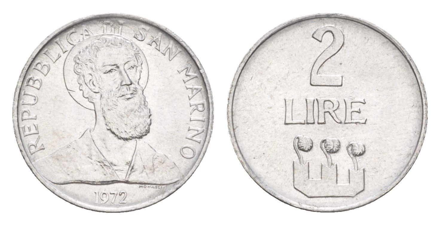 Сан-Марино 2 лиры 1972 KM 15 алюминий UNC 4647-157