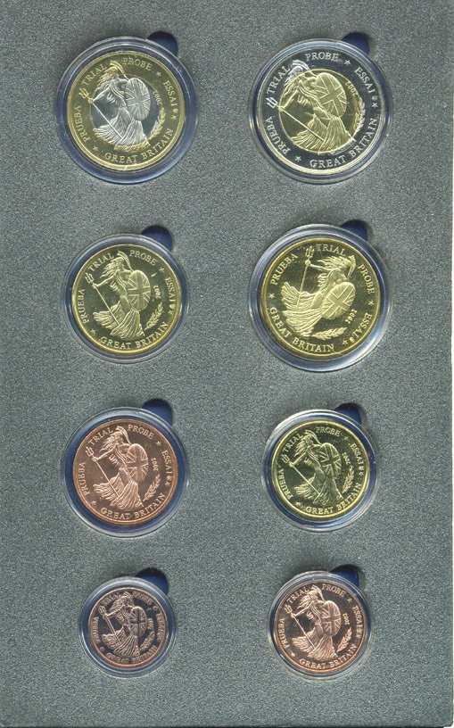 Великобритания набор из 8 монет 2002 европробники (крупный формат) сертификат, в капсулах биметалл PROOF 06-081-2