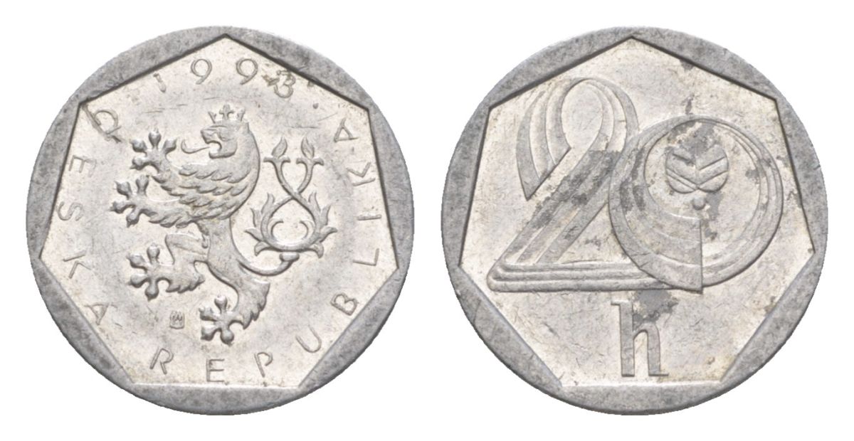 Чехия 20 геллеров 1993 KM 2.1 алюминий 4632-516