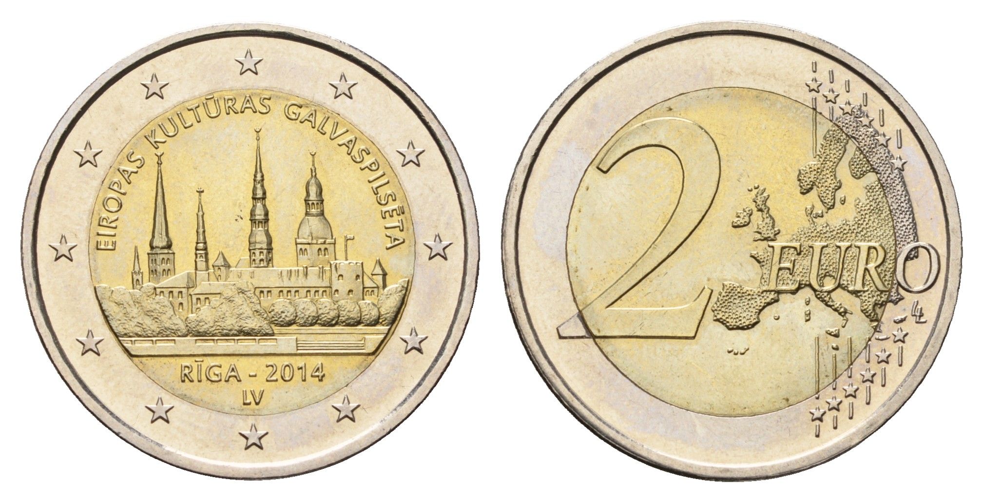 Латвия 2 евро 2014 Рига - культурная столица Европы 2014 KM 158 биметалл UNC 4693-1231