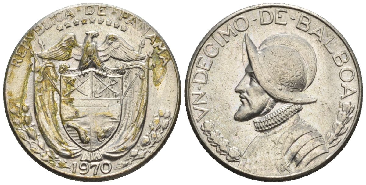 Панама 1/10 бальбоа 1970  KM 10 медь плакированная медно-никелем  aUNC  4609-921