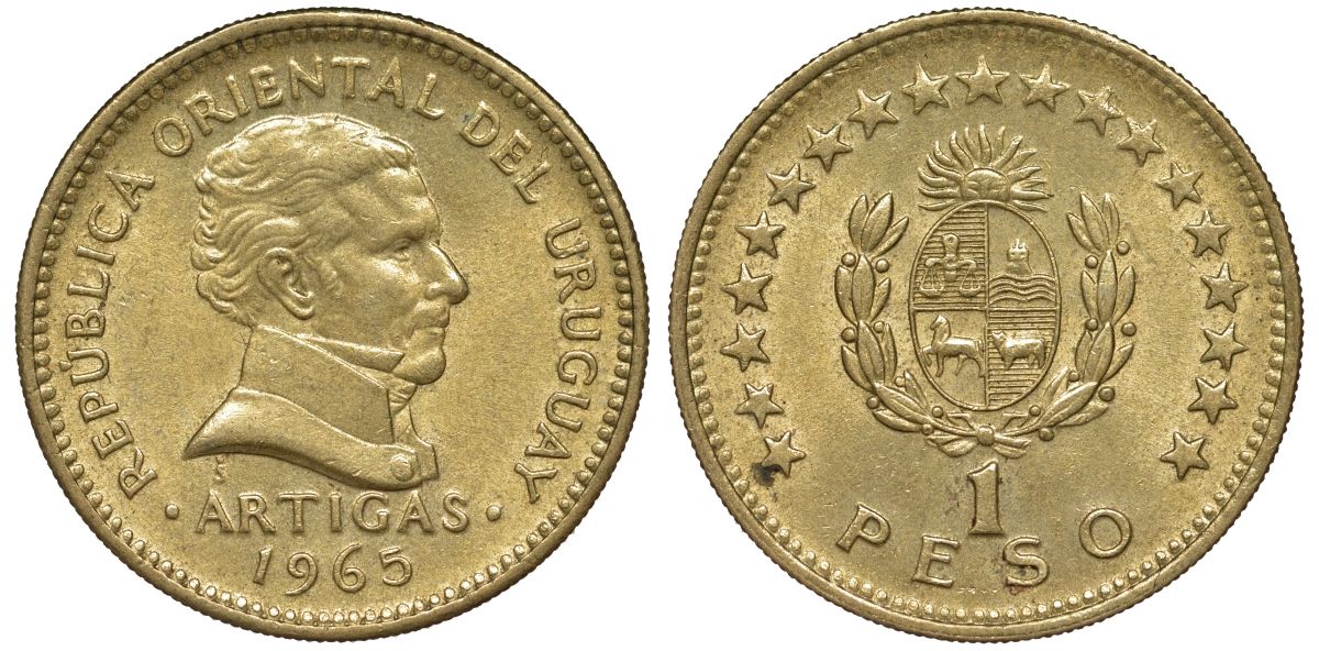 Уругвай 1 песо 1965 KM 46 алюминиевая бронза 106-747