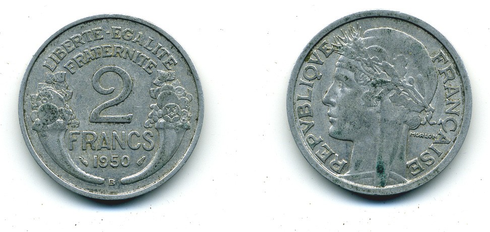 Франция 2 франка 1950 В KM 886а.2, Le Franc 269.17 алюминий 84-625