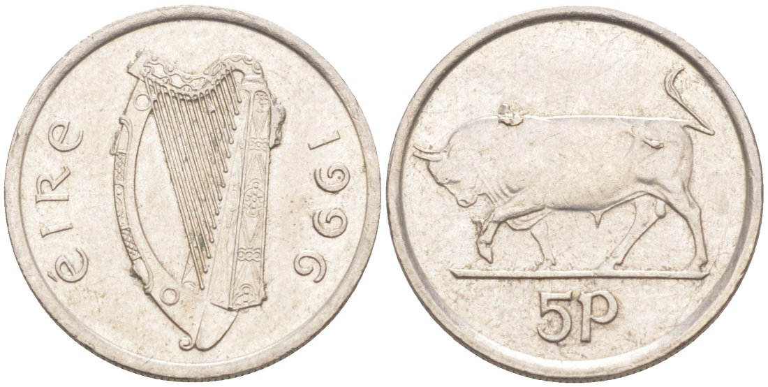 Ирландия 5 пенсов 1996 бык KM 28 медно-никель 188-124