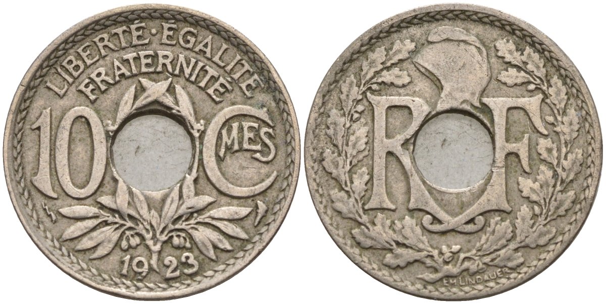 Франция 10 сантимов 1923 KM 866a, Le Franc 138.3 медно-никель 4143-925