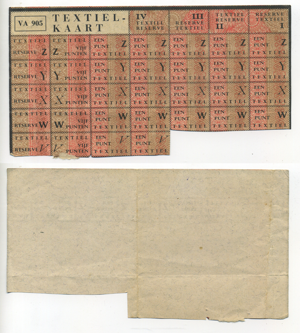 НИДЕРЛАНДЫ ТАЛОНЫ НА ТЕКСТИЛЬ 1944-1950 VA 905 бумага 6317-35-1
