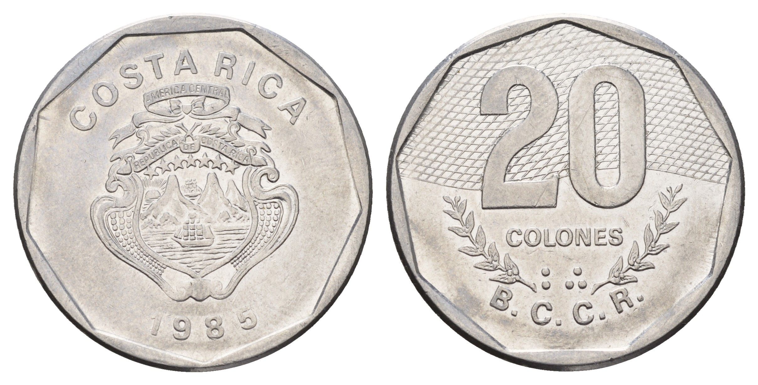 Коста-Рика 20 колонов 1985 KM 216.2 нержавеющая сталь 180-511