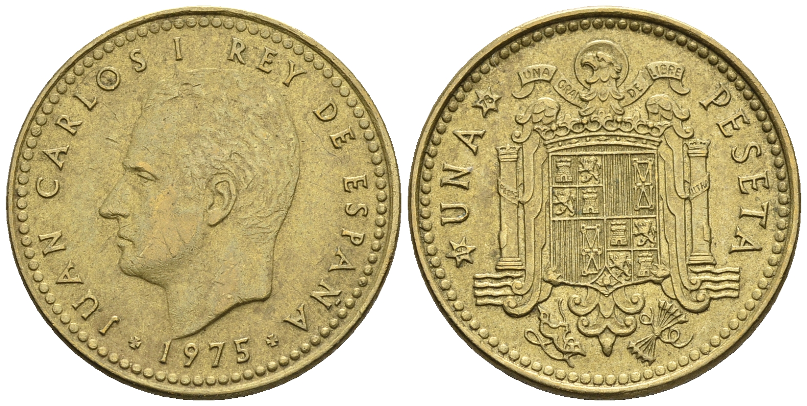 Испания 1 песета 1975 (78) Хуан Карлос I (1975-2014) KM 806 алюминиевая бронза 85-715