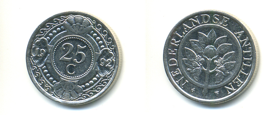 Нидерландские Антилы 25 центов 1992 Беатрикс (1980-2013) KM 35 сталь плакированная никелем 4379-244