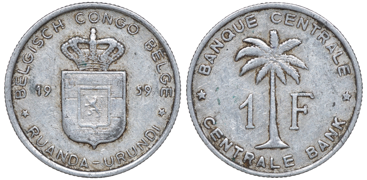 Руанда-Урунди 1 франка 1959 KM 4 алюминий 4606-415
