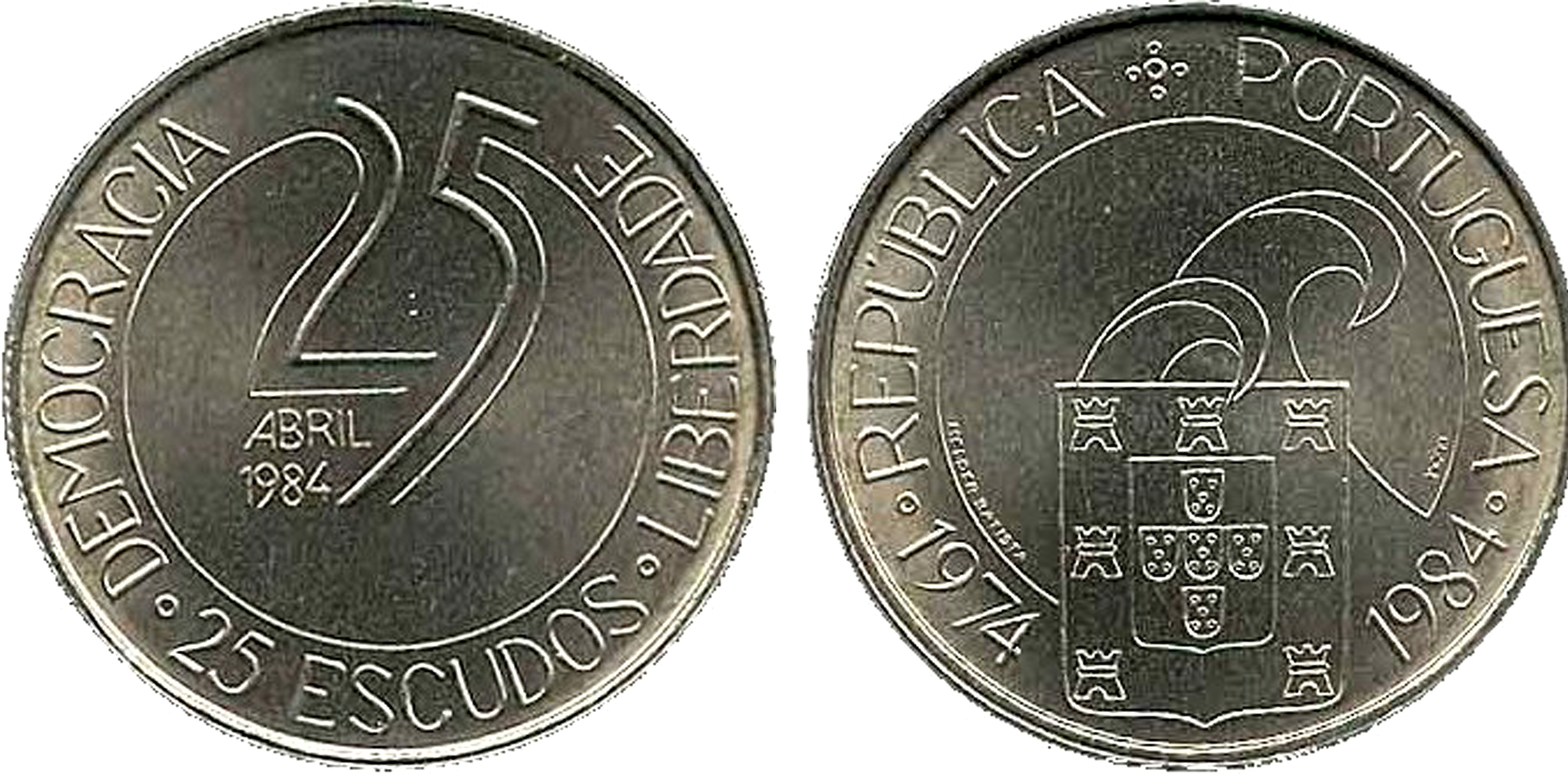 Португалия 25 эскудо 1984 10 лет Революции KM 623 медно-никель UNC 4577-832