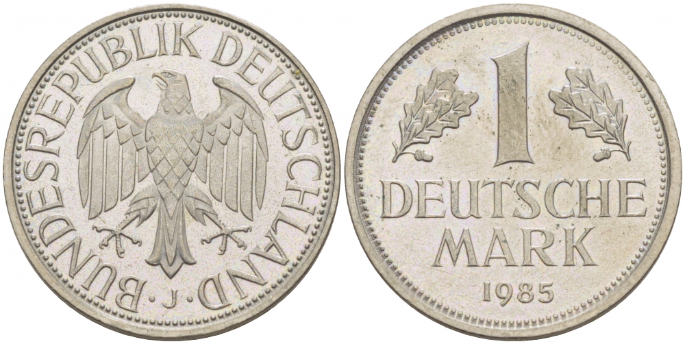 ФРГ 1 МАРКА 1985 J KM 110 J 385 медно-никель 87-1552