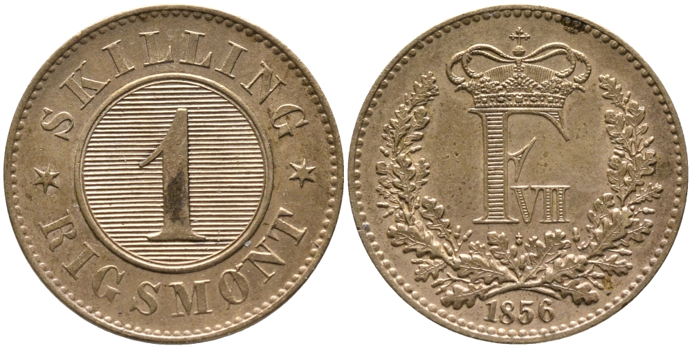 ДАНИЯ 1 СКИЛЛИНГ РИГСМОНТ 1856 ФРЕДЕРИК VII (1848-1863) KM 763 (С135) бронза 28-1131