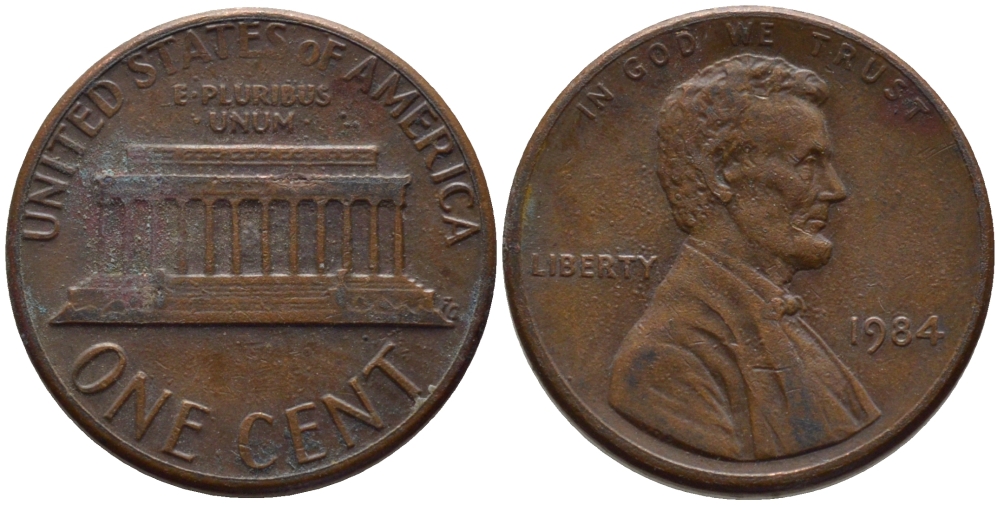 США 1 ЦЕНТ 1984 ЛИНКОЛЬН KM 201b цинк плакированный медью 66-1028