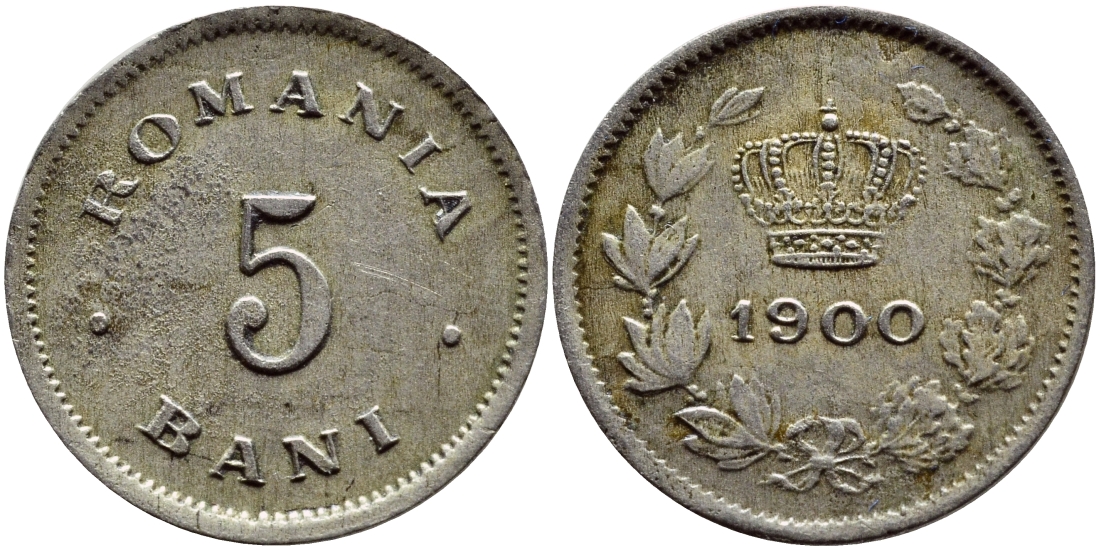 Румыния 5 бани 1900 Кароль I (1881-1914) KM 28 медно-никель 3458-251