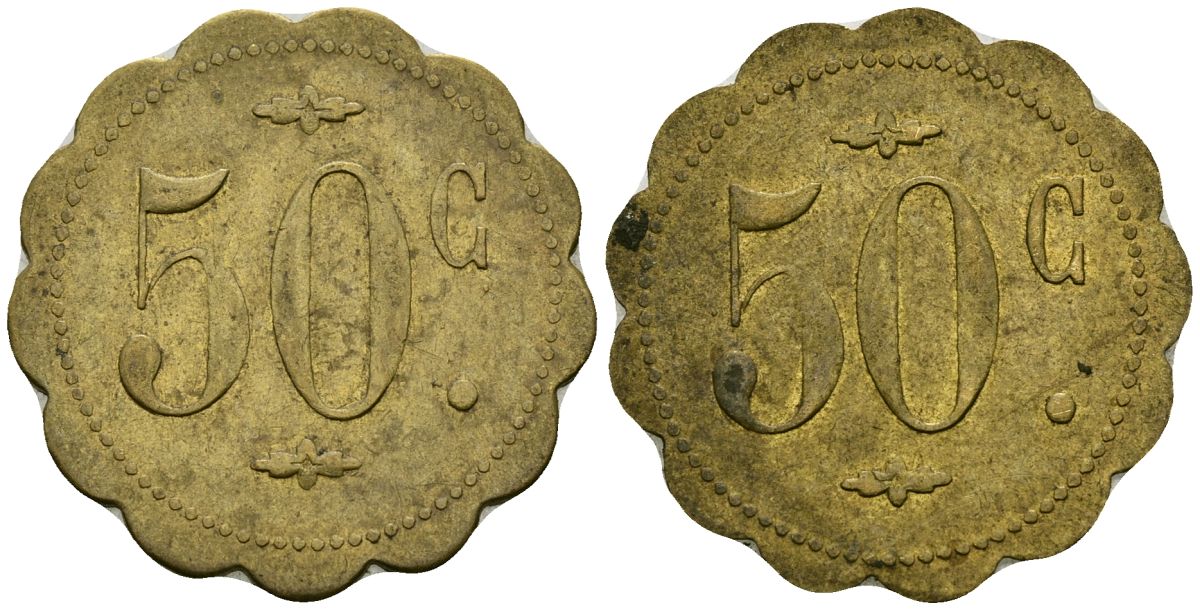 Франция 50 сантимов XIX-XX век ресторанный жетон латунь 4166-1146