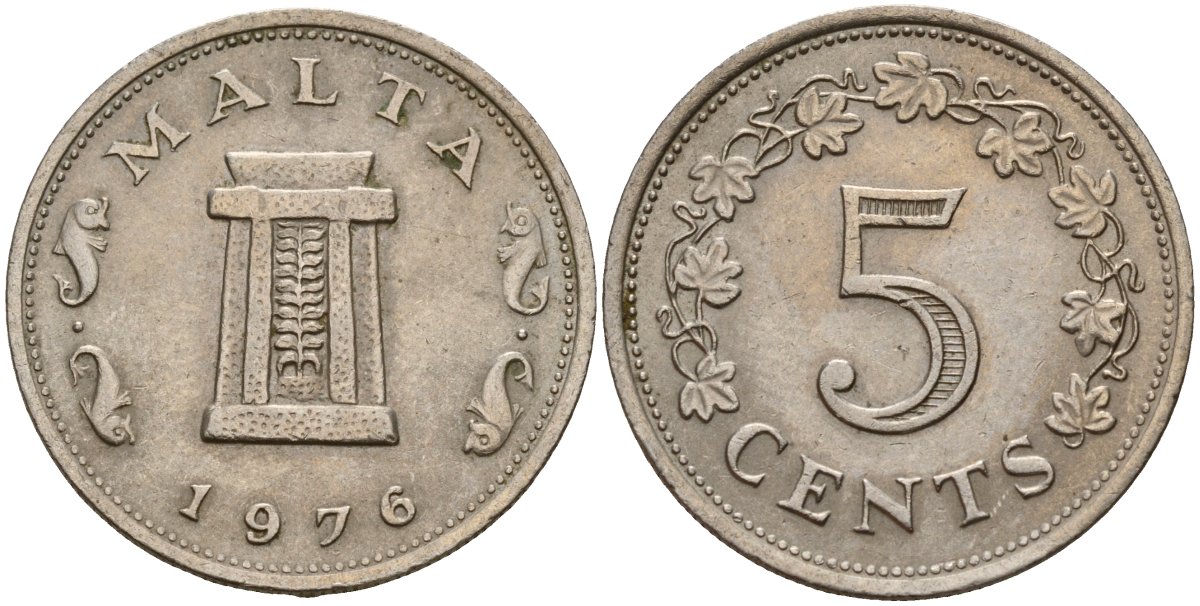 Мальта 5 центов 1976 Ритуальный алтарь в храме Хаджар-Ким KM 10 медно-никель 4156-222