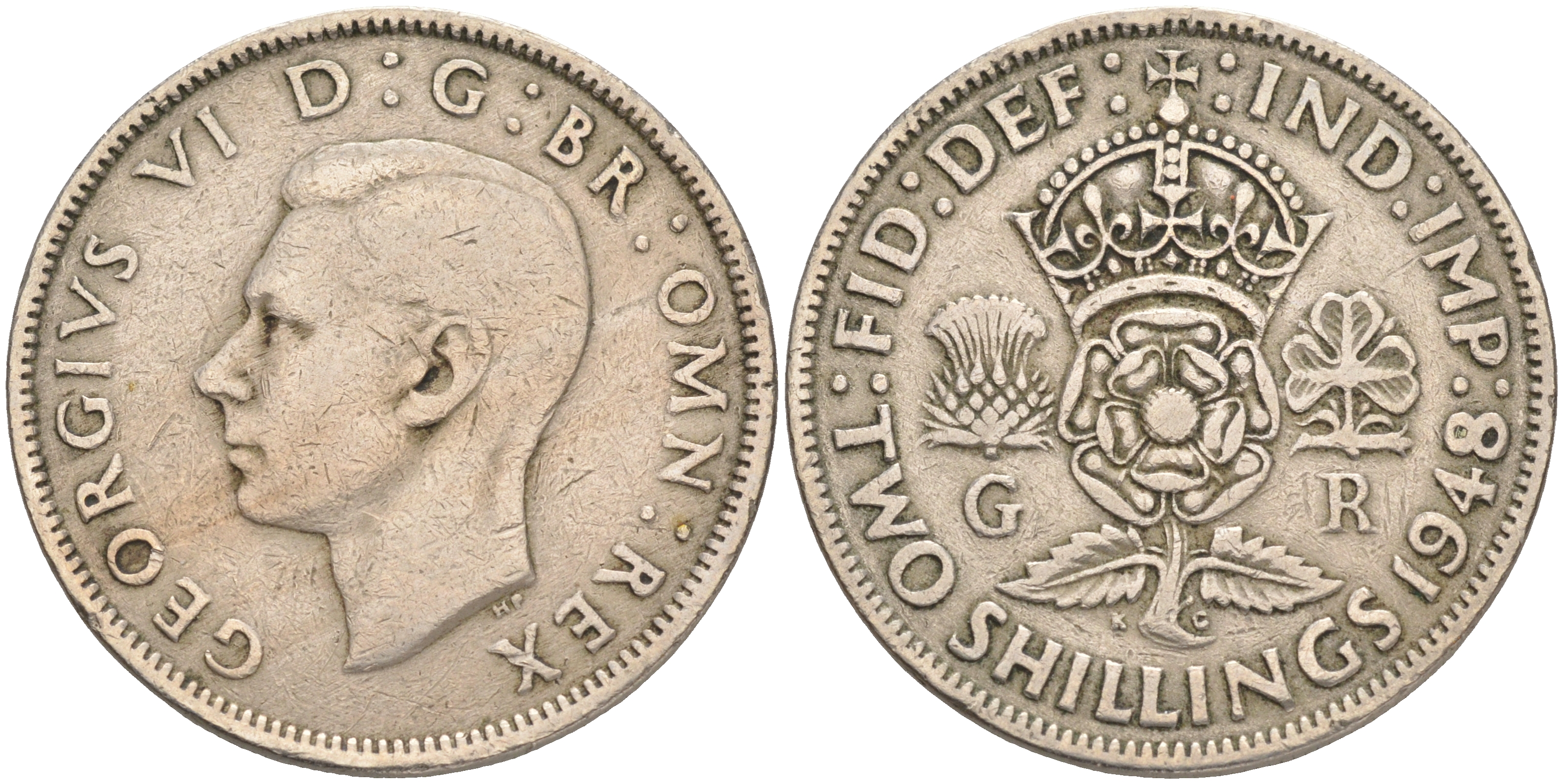 Великобритания 2 шиллинга (флорин) 1948 Георг VI (1936-1952) KM 865, Spink 4102 медно-никель 4557-1043